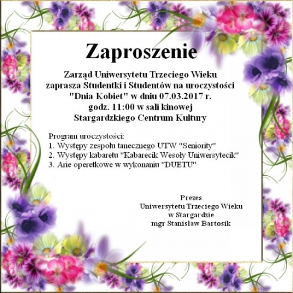 O 11:00 uroczystości UTW z okazji Dnia Kobiet