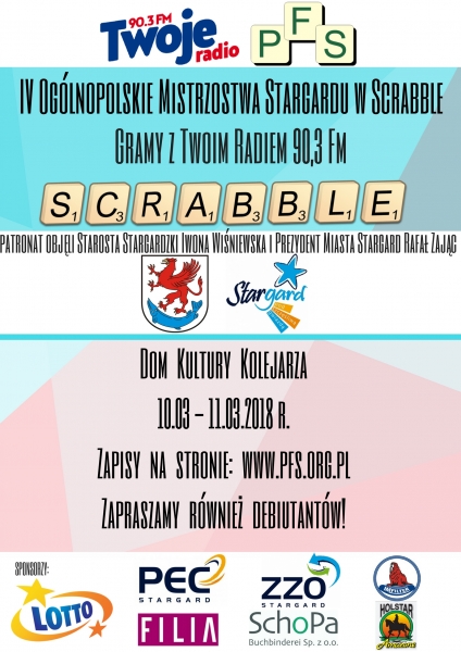 IV Ogólnopolskie Mistrzostwa Stargardu w Scrabble GRAMY Z TWOIM RADIEM 90.3 FM